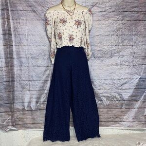 Isaac Mizrahi Navy Lace Wide-Leg Pants